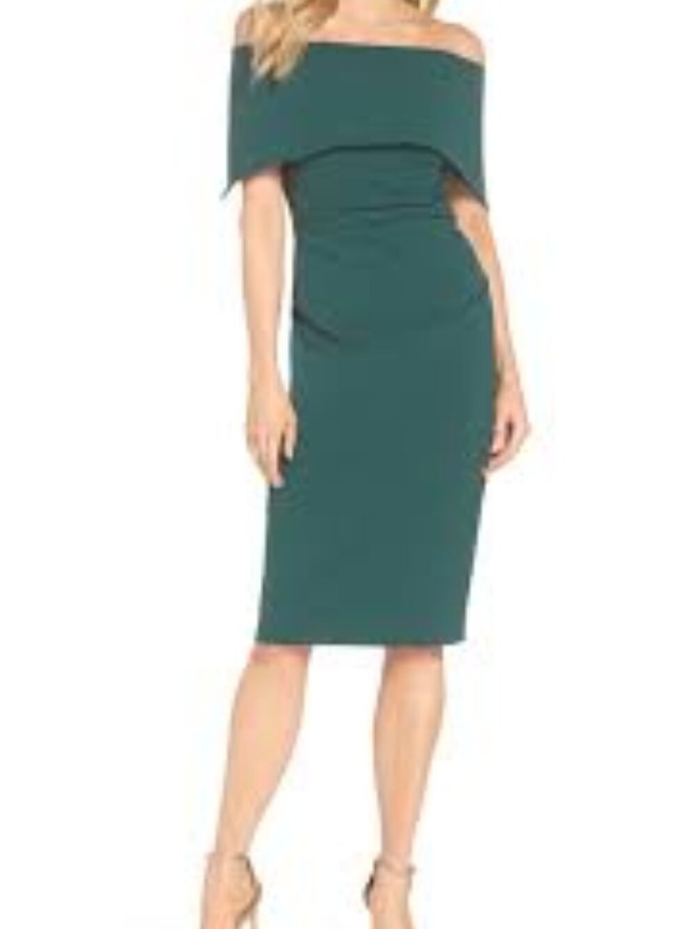 Hunter Green Vince Camuto's midi dress - off the shoulder neckline